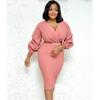 Elegant Women's Fashion Autumn And Winter Long Sleeved Pleated V-neck Bead Sexy Dress