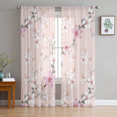 Frühling Kirschblüte Rosa Pfirsich Blume Sheer Voile Vorhänge Für Schlafzimmer Wohnzimmer Küche Dekor Chiffon Tüll Windows Vorhang