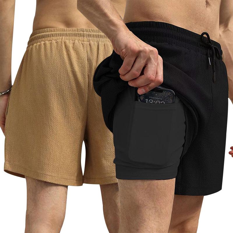 Summer Men's Casual Sweatpants Quick Dry Lined Double Woven Shorts Two Pairs