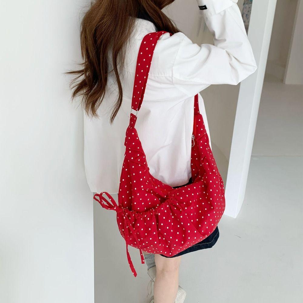 Lightweight Polka Dot Nylon Crossbody Bag Ballet Style Canvas Dumpling Bag Spring Summer