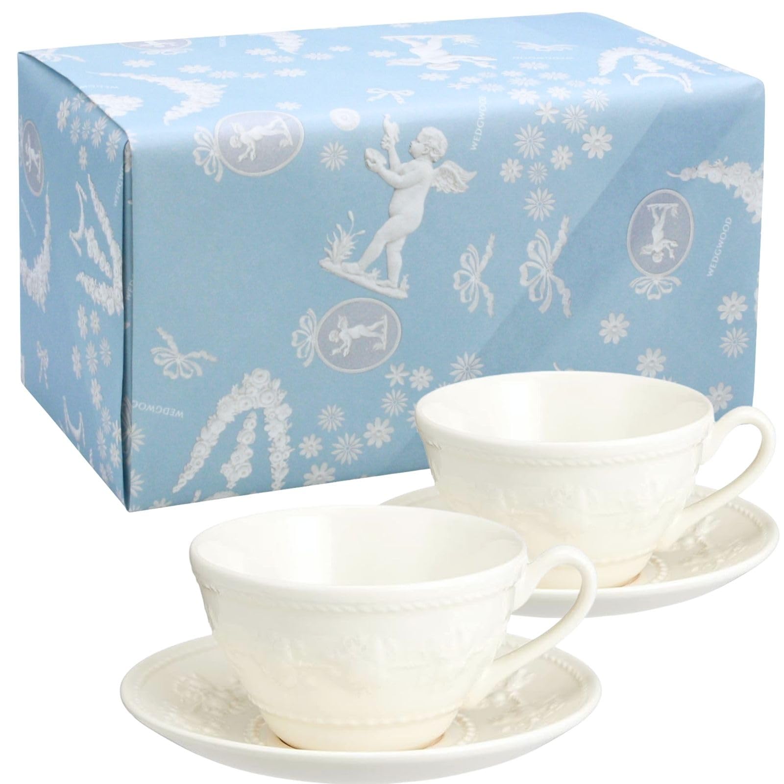 

Wedgwood Official Wedding Gift Festivity Ivory Pair Teacup Wedding Gift for the Bride and Officially Imported Wrapping & Saucer, 250ml, Tableware,