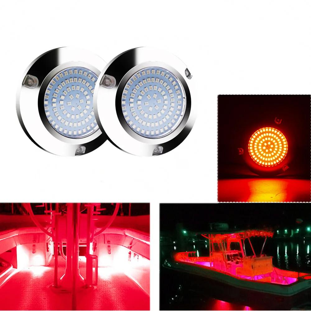 2PCS 90LED Round Chrome Marine LED Yacht Light Underwater Light Super Bright Stainless Pontoon Waterproof Boat Marine Lights