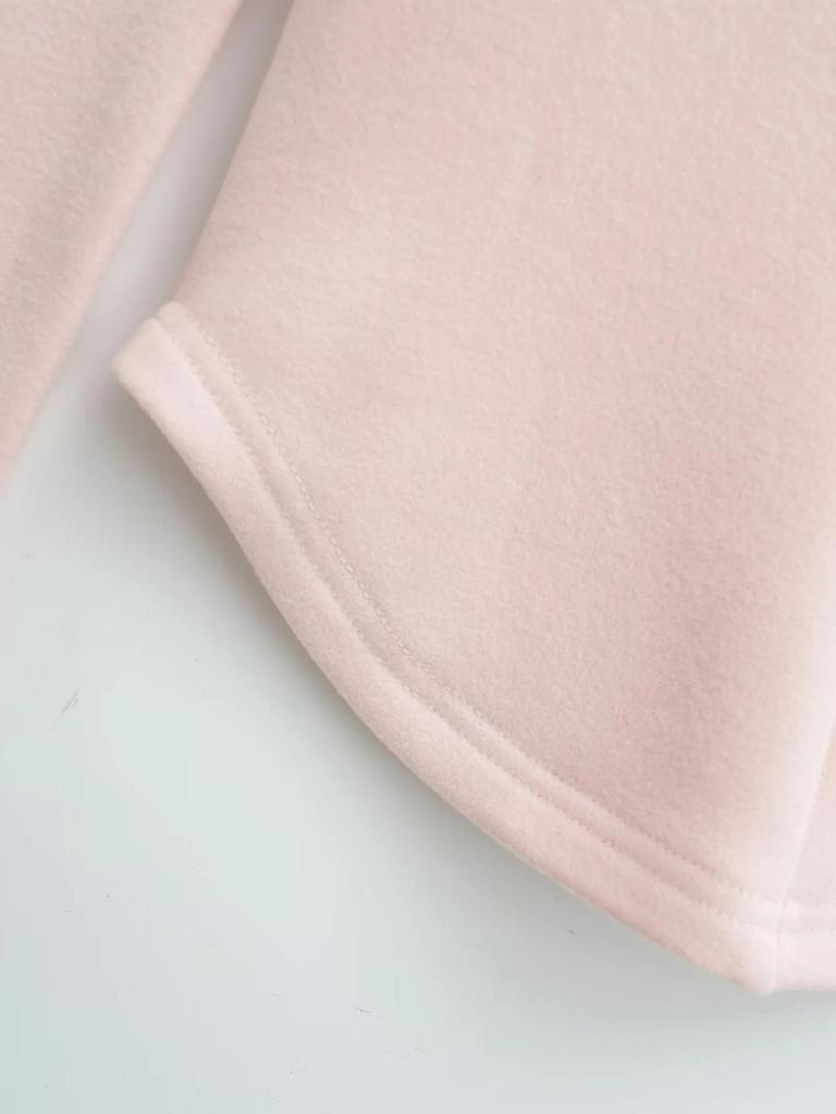 Spring 2025 Women's Small Waist Slimming Curved Velvet Half-Zip Long Sleeve T-shirt