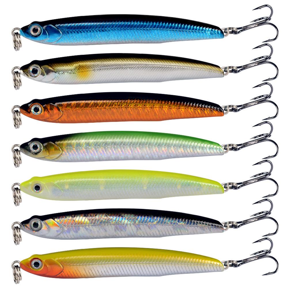 Bullet Head Sinking Pencil Bait Long Casting Lure Fish Shape Hard Bait for Bass Pike Saltwater Freshwater Fishing with 3D Eyes and Sharp Hooks