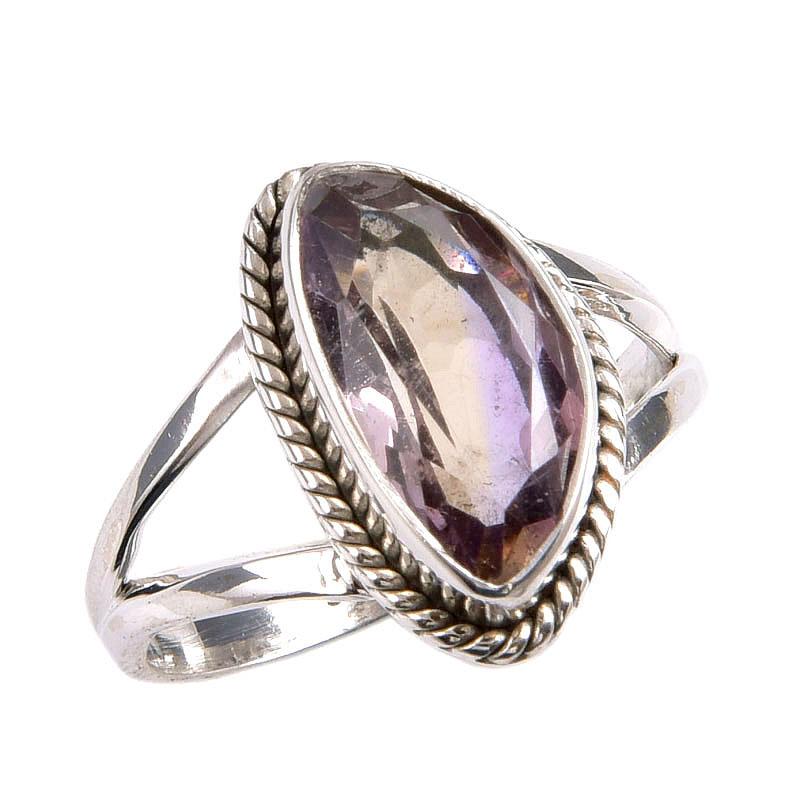 Natural Ametrine Gemstone Handmade 925 Solid Silver Jewelry Ring Size 7.5 G4B37