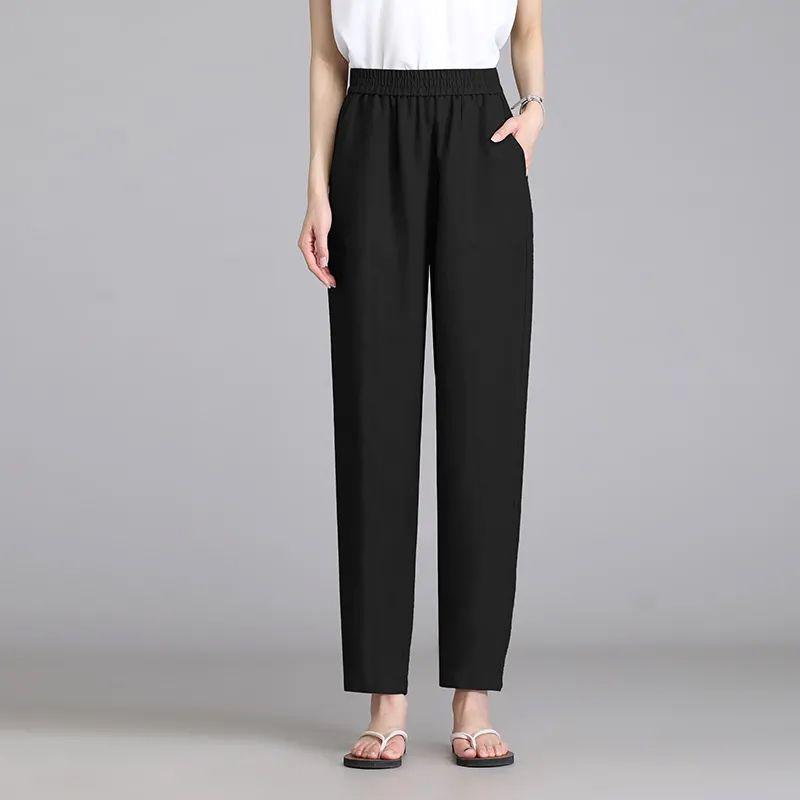 Women's High Waist Linen Harem Pants - Summer, Loose, Nine-Point, Ice Silk, Slimming, Casual, Thin.