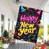 1pc Festive Happy New Year Garden Flag Double-Sided Polyester Yard Decoration with Party Hat and Ribbon Design, Outdoor Lawn Decor, No Electricity Ne
