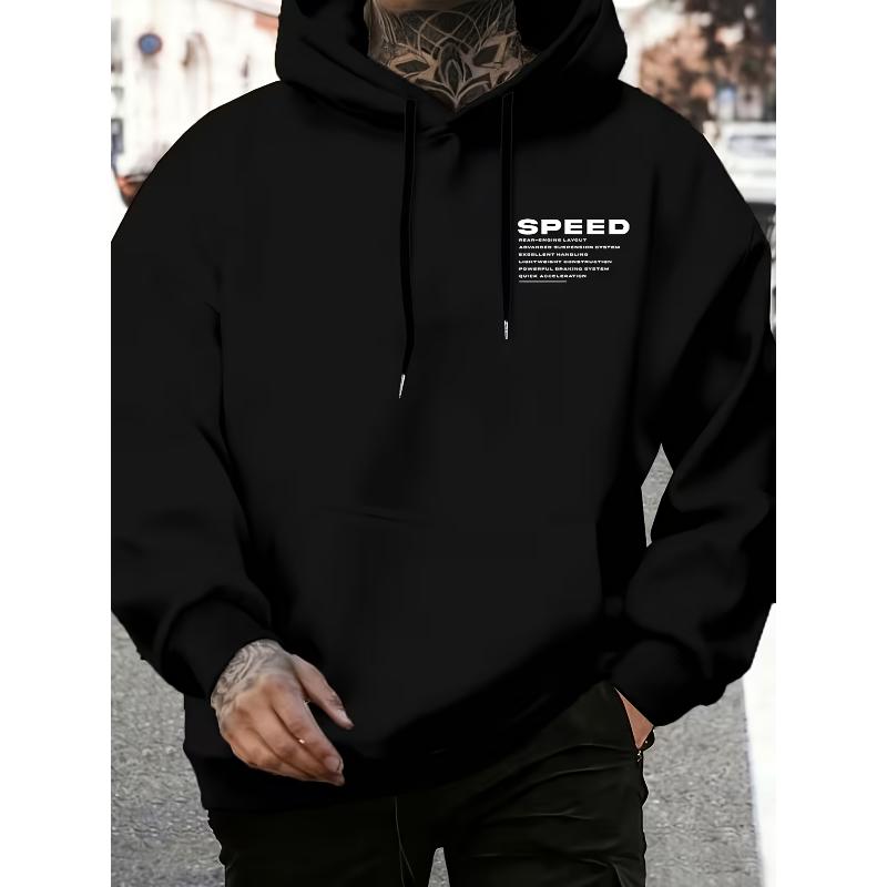 Loose Fit Men s Hooded Sweatshirt, Polyester Fabric, Warm Long Sleeve Pullover Hoodie S чёрный