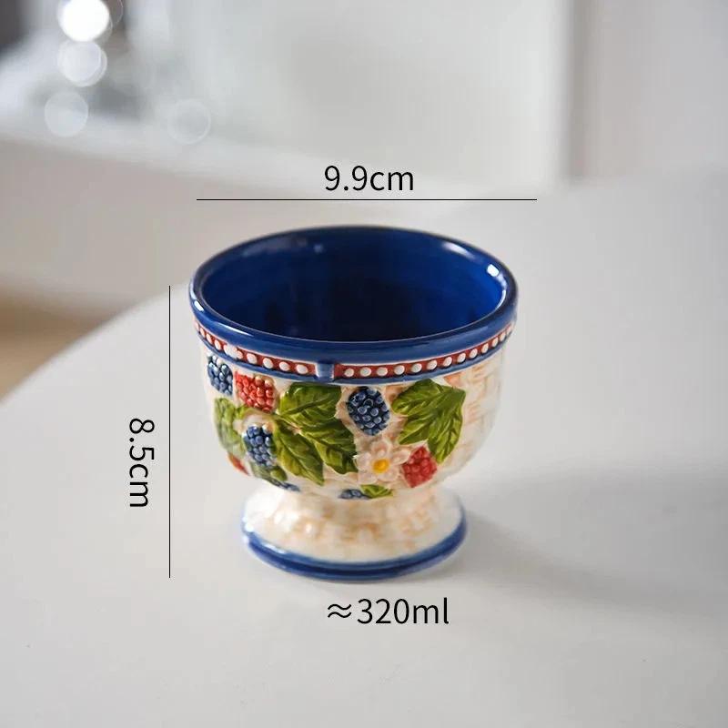 High-Quality Ceramic Dessert Bowl Ice Cream Cup Hand-Painted Embossed Home Use