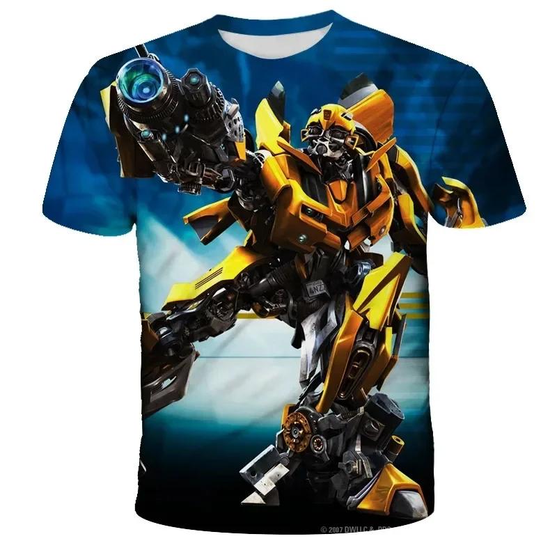 Verão 2025 Camiseta Transformers Estampada em 3D para Homem Crianças Roupa Legal de Desenho Animado de Manga Curta Meninos Meninas Tendência de Moda Streetwear
