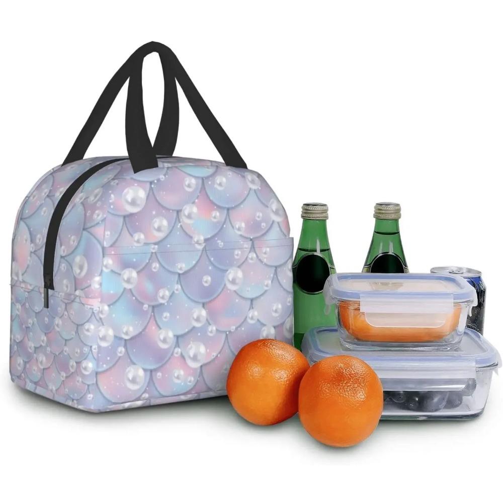Ocean Mermaid Scales Insulated Lunch Bag for Women Leakproof Thermal Lunch Box for Girls Kids Cooler Bag Reusable Bento Tote Bag