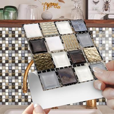 10 Stück Mosaik-Fliesenaufkleber, wasserfest, selbstklebend, Wanddekoration für Küche und Badezimmer – ölbeständiger Wandaufkleber