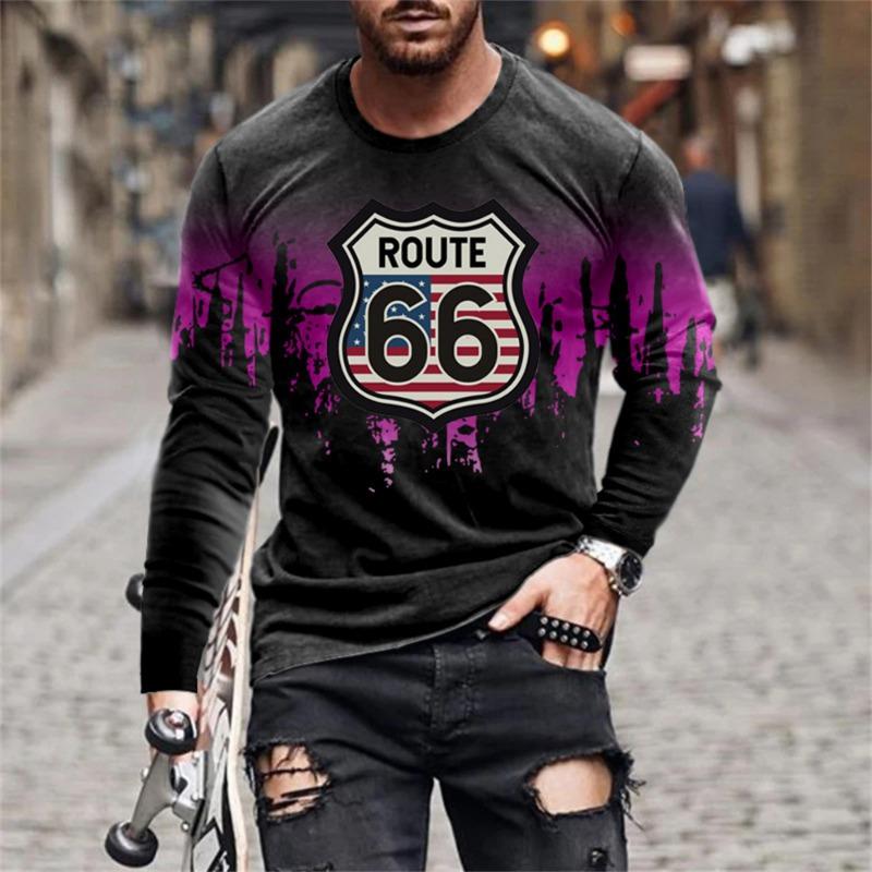 Retro Flame Series 3D Print Summer Men's O-Neck T-shirt Casual Long Sleeve T-Shirt Oversized Pullover Fashion Trend Men Clothing