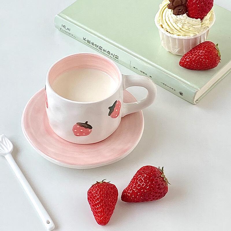 Chic Pink Strawberry Ceramic Coffee & Teacup Set