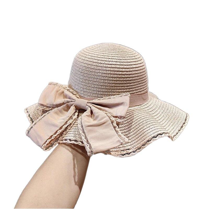 Summer fashion bow big eaves hat women's wavy edge sun hat outdoor beach hat sun hat