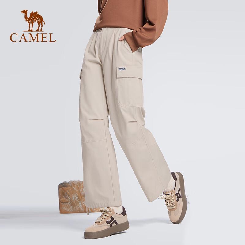 Camel Women's Casual Cotton Straight-Leg Cuffed Cargo Pants