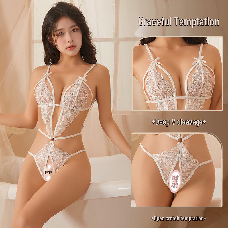 Body din dantelă cu design decupat și crotch deschis