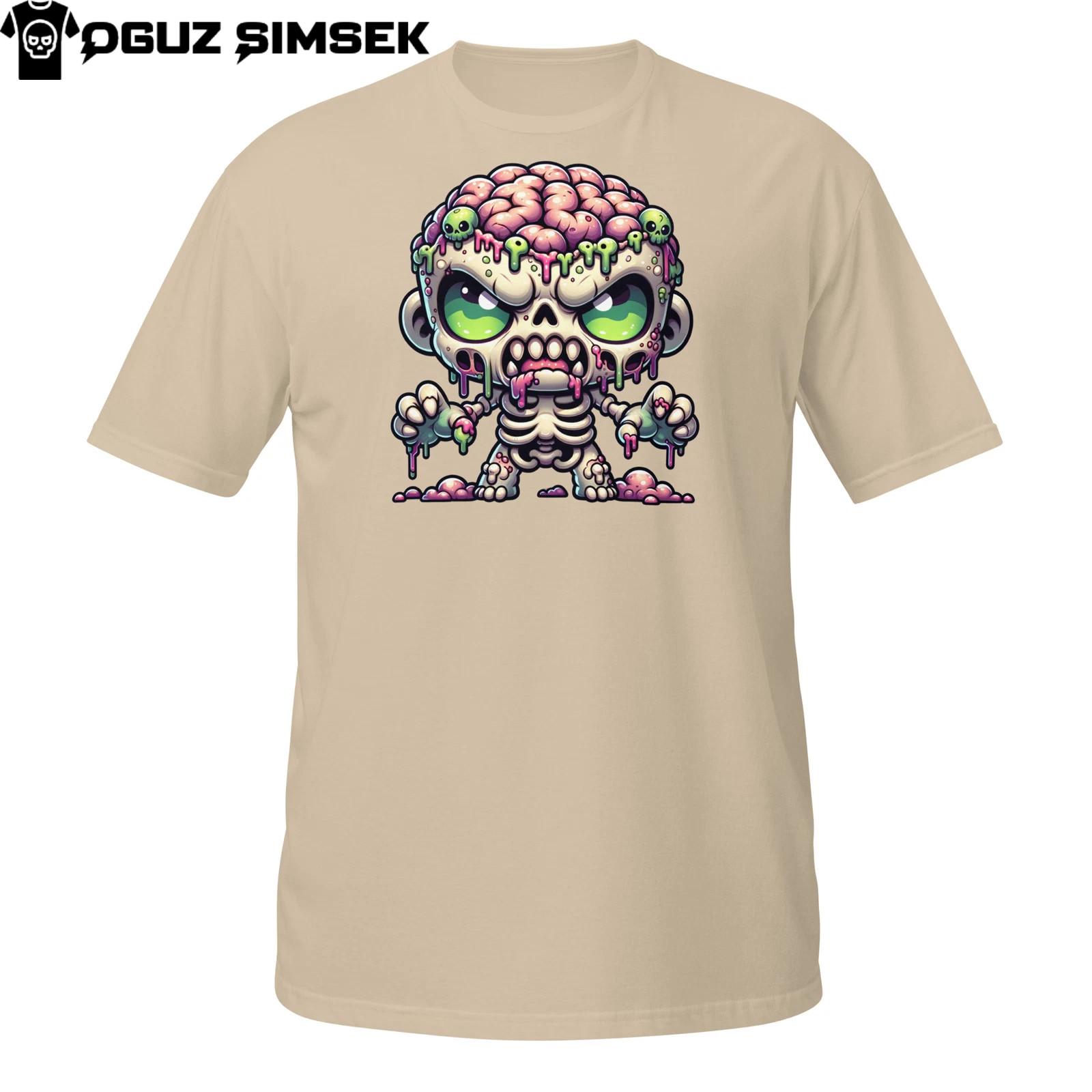 Brain Zombie T-Shirt Mens Womens Tees Top | Creepy Cute Skull with Slime | Undead Cartoon Horror Tee L