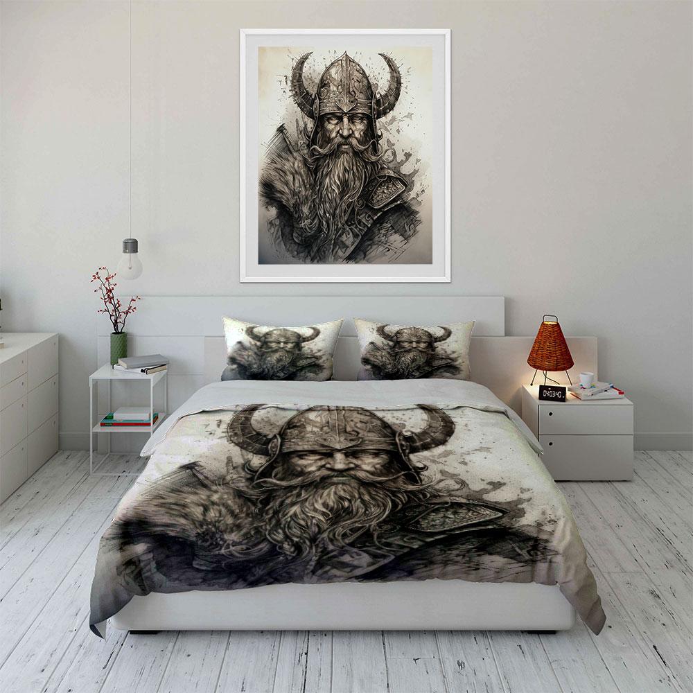 Viking warrior head design. Bedding sets Duvet cover sets Duvet covers Pillowcases(1*Duvet Cover 2*Pillowcases without duvet insert)