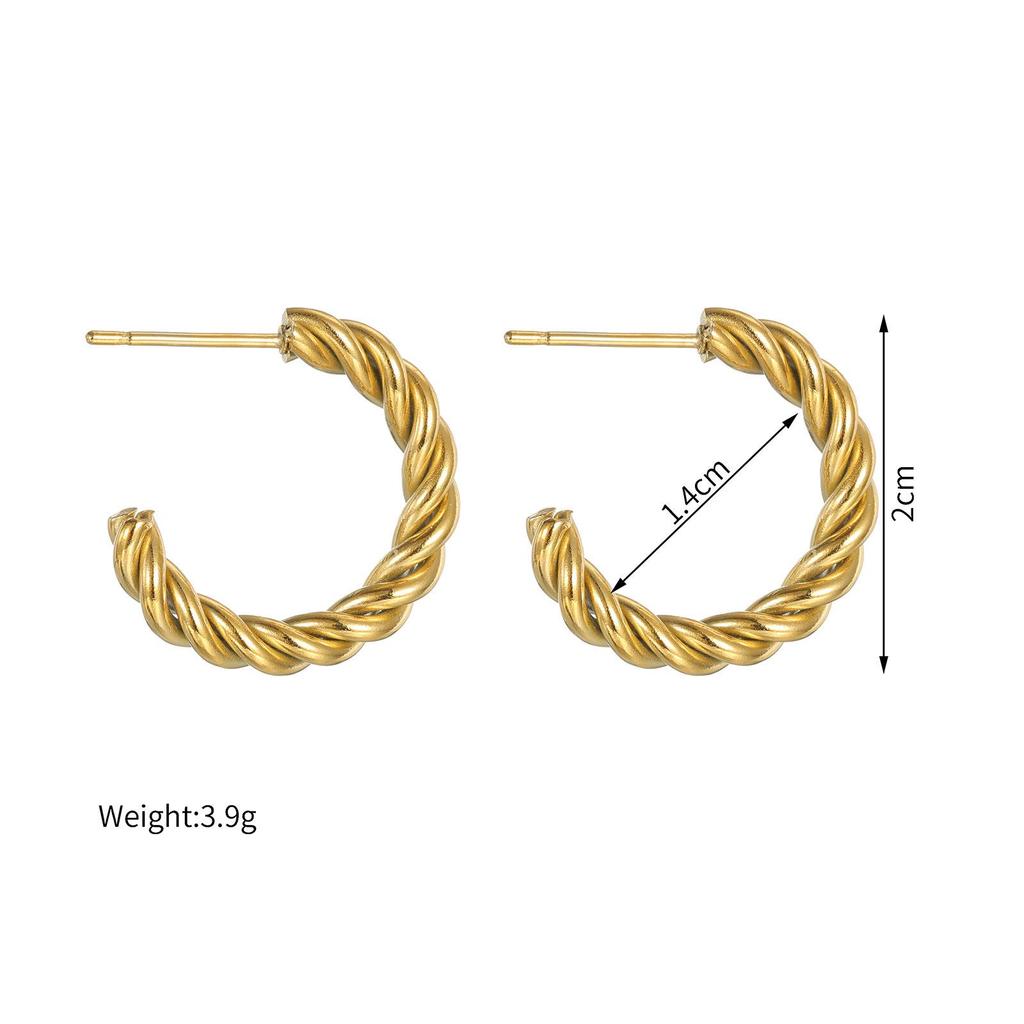 Artistic Retro C-shaped Textured Stainless Steel Earrings for Women