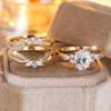 Oval Stone White Zircon Cute Flower Ring Sets For Women Vintage Gold Color Engagement Bands Wedding Jewelry Set Versatile Gifts