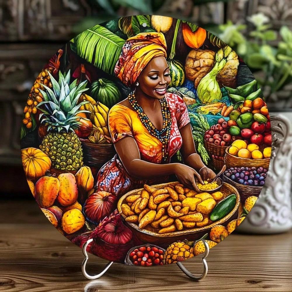 Vintage Aluminum African Market Wall Art 8x8 Inch Home Decor 20x20
