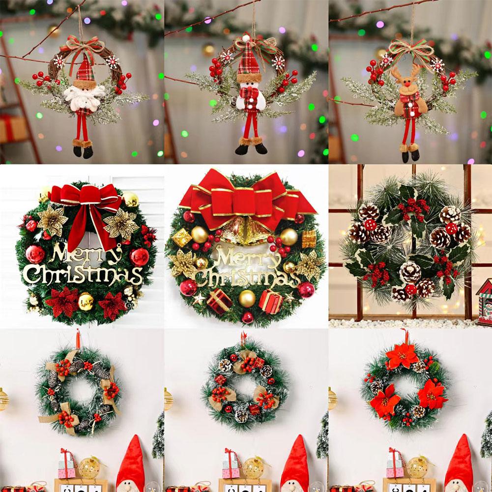 30cm Christmas Wreaths Christmas Wall Hanging Pendants Simulation Door Wreath Xmas Tree Mantel Fireplace Stairs Wall Door Decor