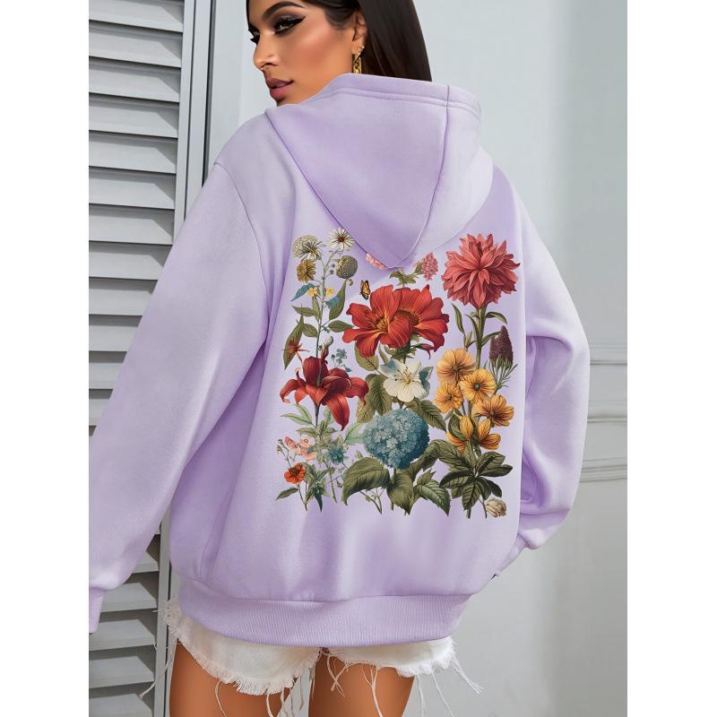 Retro Floral Women's Bohemian Plus Size Long Sleeve Hoodie - Spring/Autumn