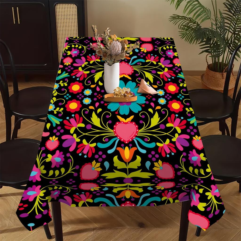 Mexican Colorful Rectangle Table Cloth for Table Decor Kitchen Dining Waterproof Reusable Tablecloth for Tables Dining Room