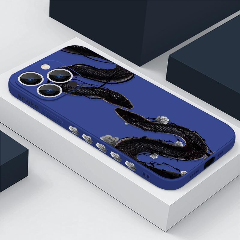 Für iPhone 16 Pro Max 15 14 Plus 13 12 Mini 11 8 7 X XS Schlangenform Druckmuster Schutzhülle Dünne TPU Stoßfeste Telefonschale mit Lanyard