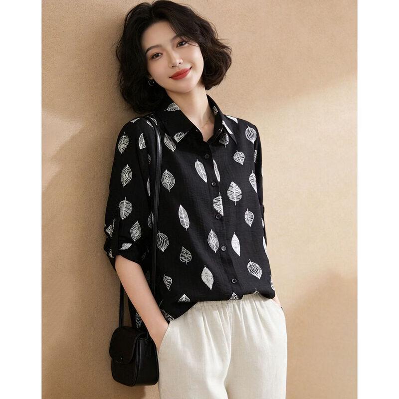 Women's Retro Printed Lapel Shirt