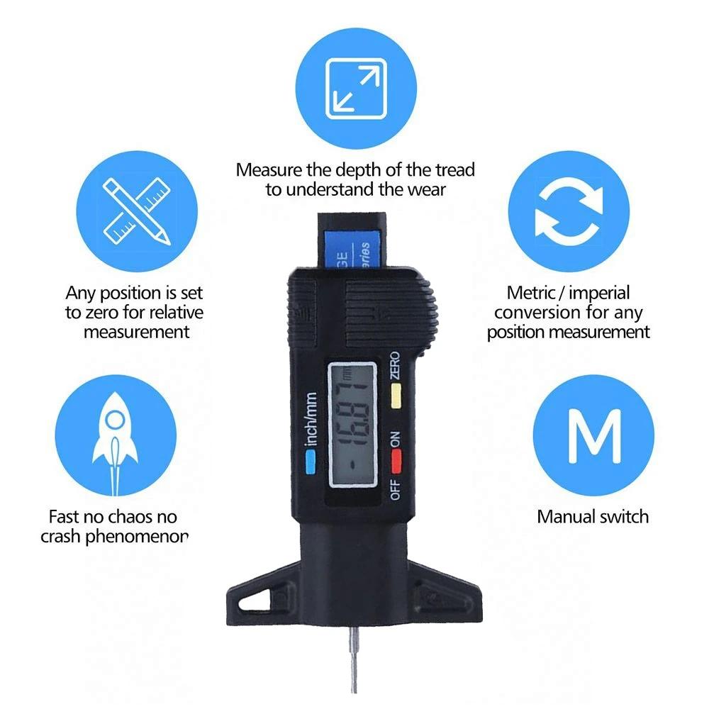 Digital Car Tyre Tire Tread Depth Gauge Meter Auto Tire Wear Detection Measuring Tool Caliper Thickness Gauges Monitoring System