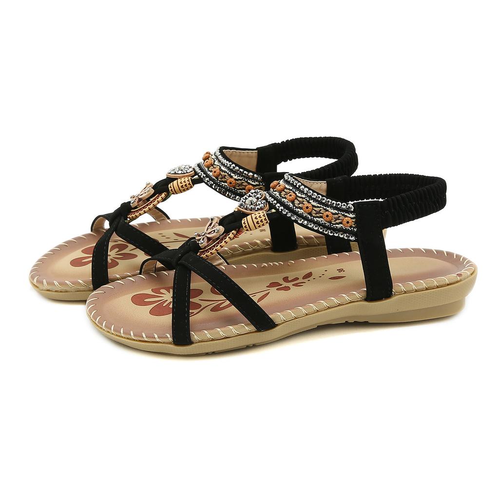 Womens Sandals Size 38 Fashion Women Casual Open Toe Flat Rhinestone Comfortable Soft Bottom Breathable Sandals For Woman