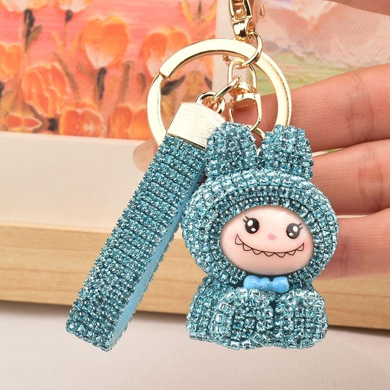 Internet Celebrity Labubu Keychain Creative Diamond Studded Labubu Doll Car Key Accessories Exquisite Women's Bag Pendant