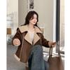Khaki Fleece-Lined Shearling Coat: 2024 Winter Street Style Big Lapel Biker Jacket