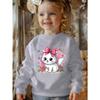 European sizes Kids' Fashionable Crew-Neck Sweatshirt with Cute Cat Print And Flower Bow Tie Design, Suitable for Everyday Wear And Casual Activities