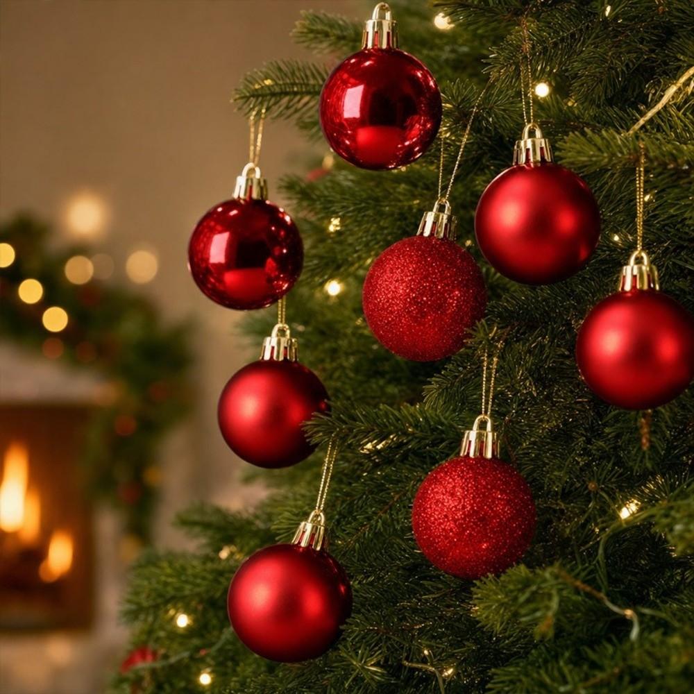 24Pcs Glitter Christmas Baubles Plastic Christmas Tree Pendant Home Garden Decoration
