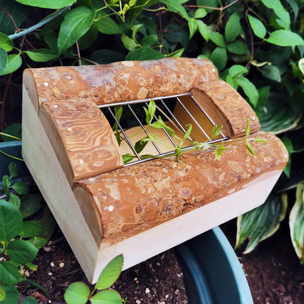 Rabbit Natural Wooden Grass Shelf 304 Stainless Steel Net Hay Dispenser Hanging Hay Feeder For  Guinea Pig