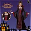 Stand Collar Halloween Witch Long Dress Bell Sleeve Children Medieval Printed Dress  Adults