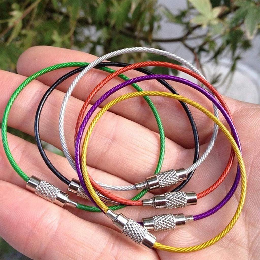 Stainless Steel Wire Keychain Ring Key Keyring Circle Rope Cable Loop Outdoor Camp Luggage Tag Screw Lock Gadget