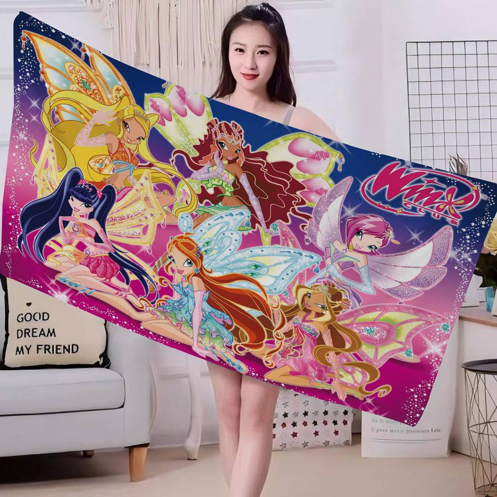 Girl-W-Winx Catoon Clubs Microfiber Beach Towel Absorbent Quick Dry Soft Yoga Swimming Resort Mountain Climbing Towel