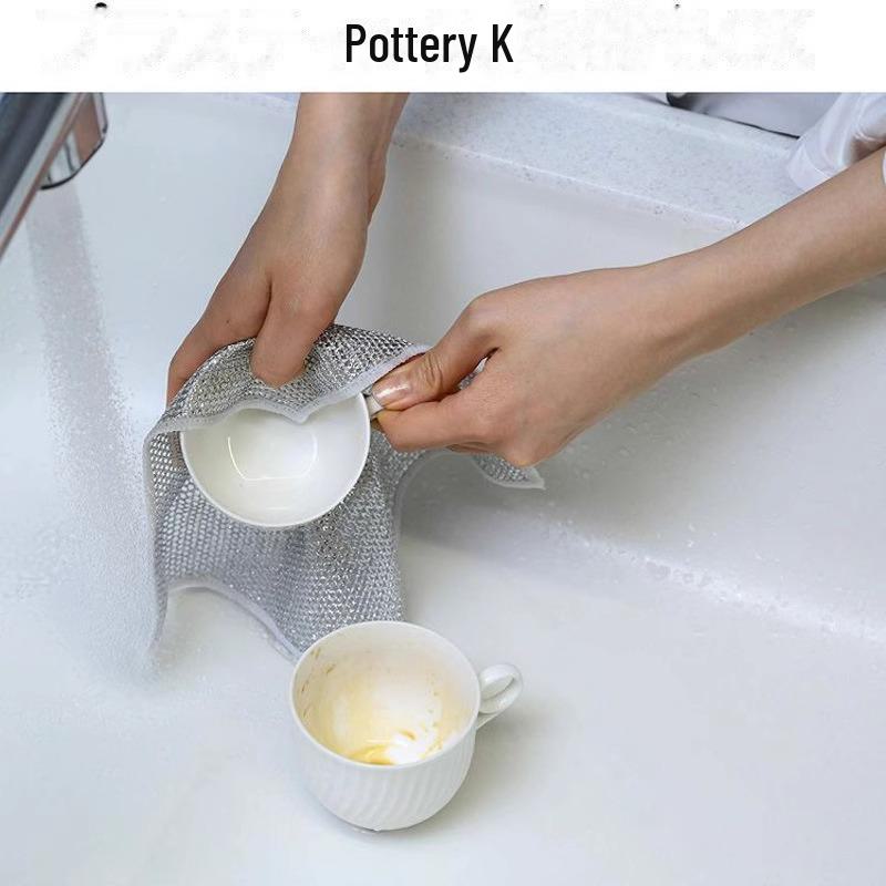 Strofinaccio a Doppia Faccia in Lana d'Acciaio Argentata per Piatti e Pentole - Senza Olio, Facile da Pulire, Resistente, Durevole