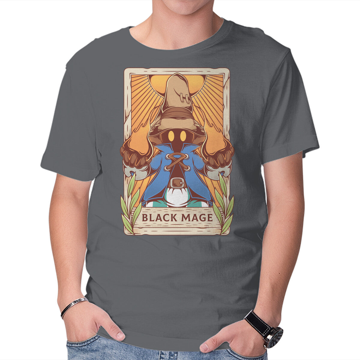 Unisex Crew Neck T-Shirt Black Mage Tarot Card Graphic Short Sleeve Casual Tee S
