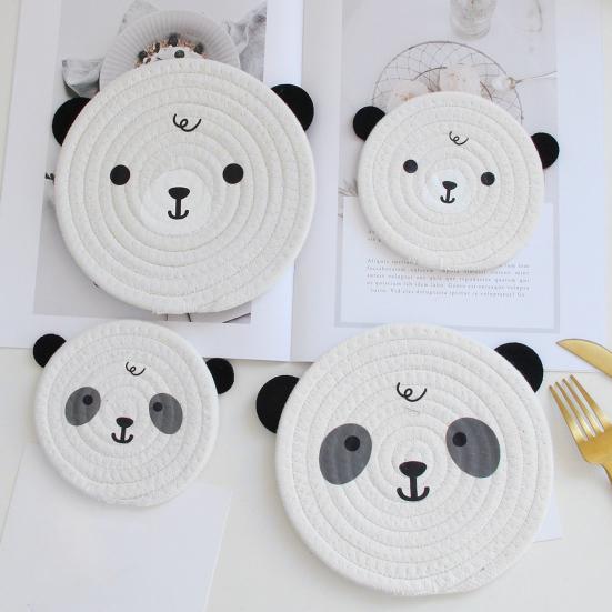 Tea Coaster Non-slip Decorative Rope Anti-scalding Round Hand-Woven Cartoon Bear Cotton Placemat