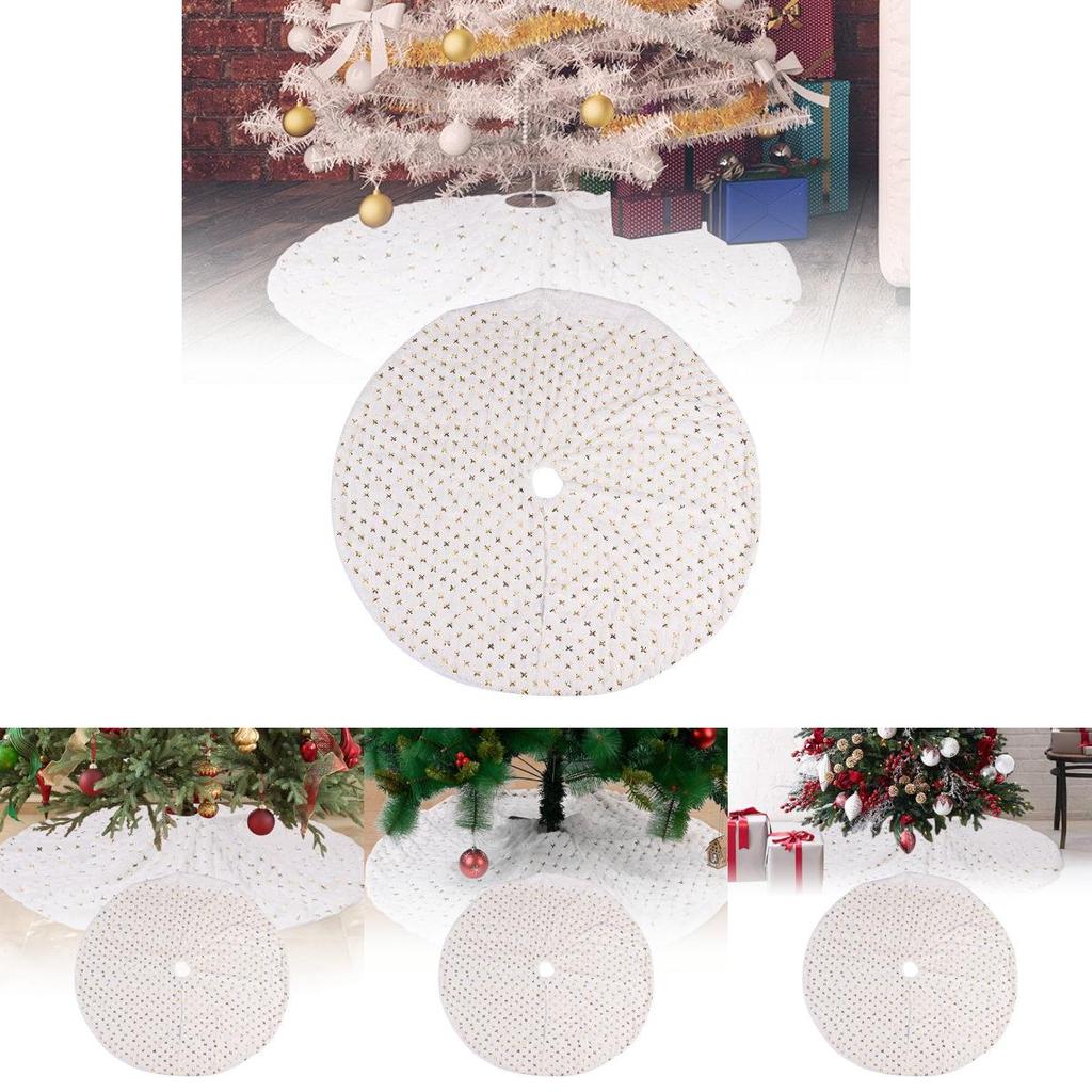 Elegant Shimmering Silver Sequin Christmas Tree Skirt 116cm For Festive Celebrations