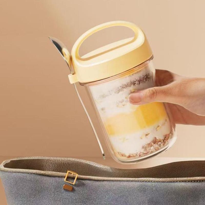 430ML Breakfast Cups Oatmeal Cereal Nut Yogurt Salad Cup Leakproof Glass Oats Container With Lid Spoon Food Storage Box
