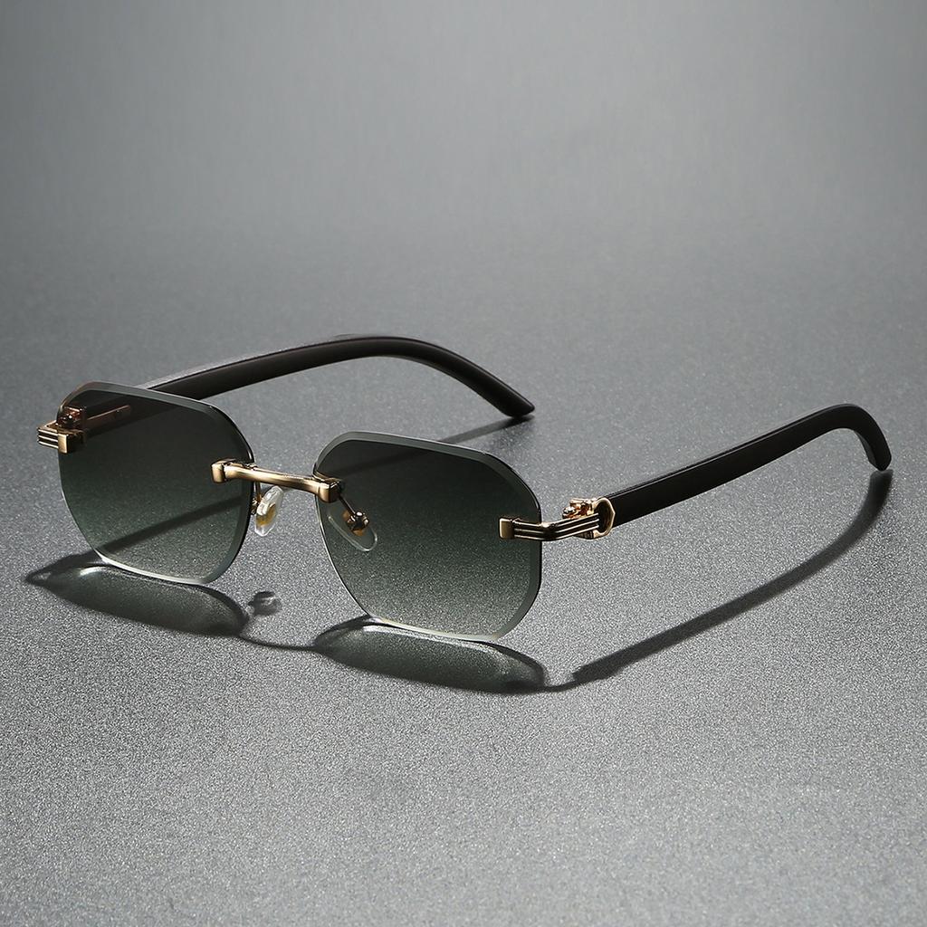 Trendy Rimless Sunglasses for Men Women Frameless Rectangle Wood Frame Sun Glasses Retro Shades Summer Traveling Eyewear UV400