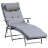 Patio Sun Lounger Garden Textilene Foldable Reclining Chair Adjustable Recliner with Cushion Pillow - Grey