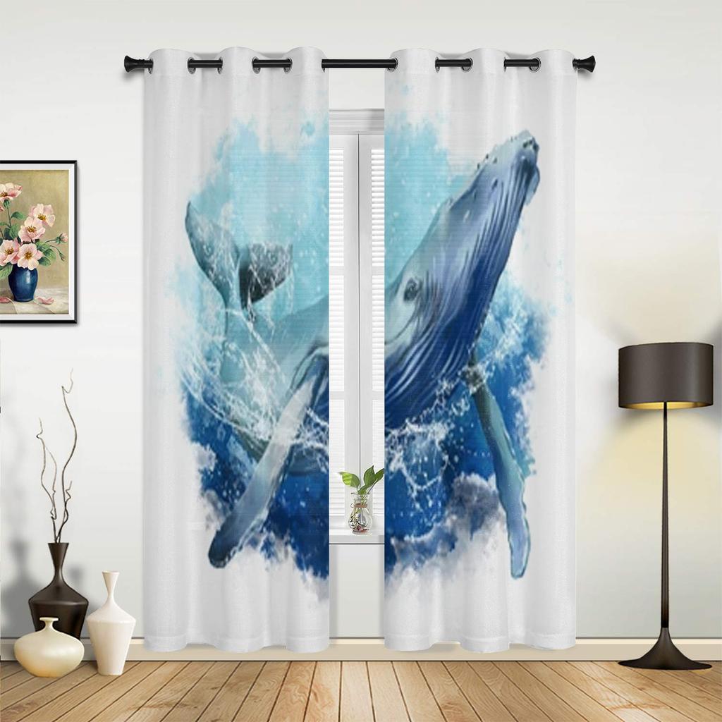 Wieloryb na falach Zasłony okienne do salonu sypialni Luksusowe nowoczesne zasłony kuchenne Zasłony z tkaniny