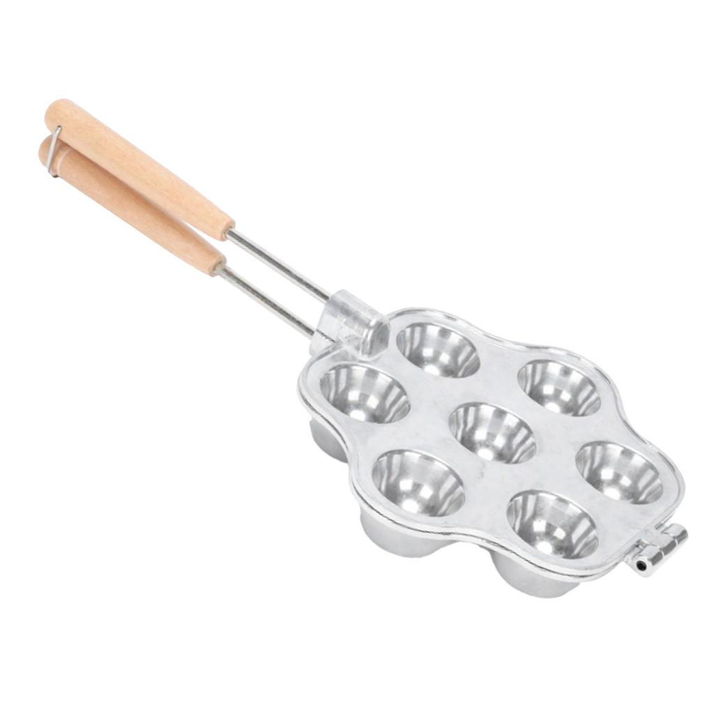 Egg Tart Mold 7 Holes Reusable Aluminum Alloy Cake Baking Mould for Mini Cake Pudding with Wooden Handle